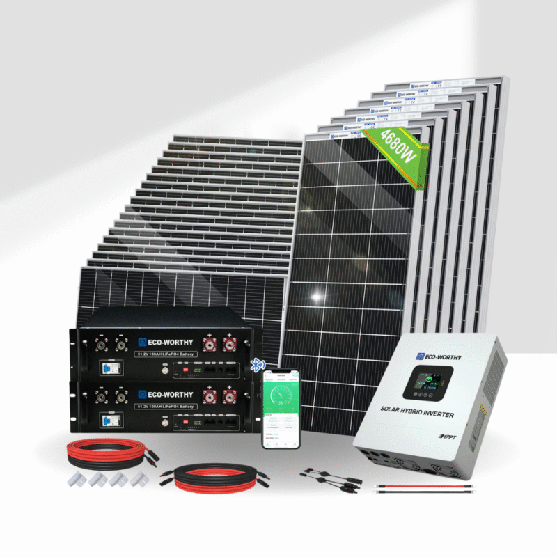 4800W 48V 24×195W Complete MPPT Off-Grid Solar Panel Kit with 5kW/80A All-in-one Inverter (Lithium Compatible)